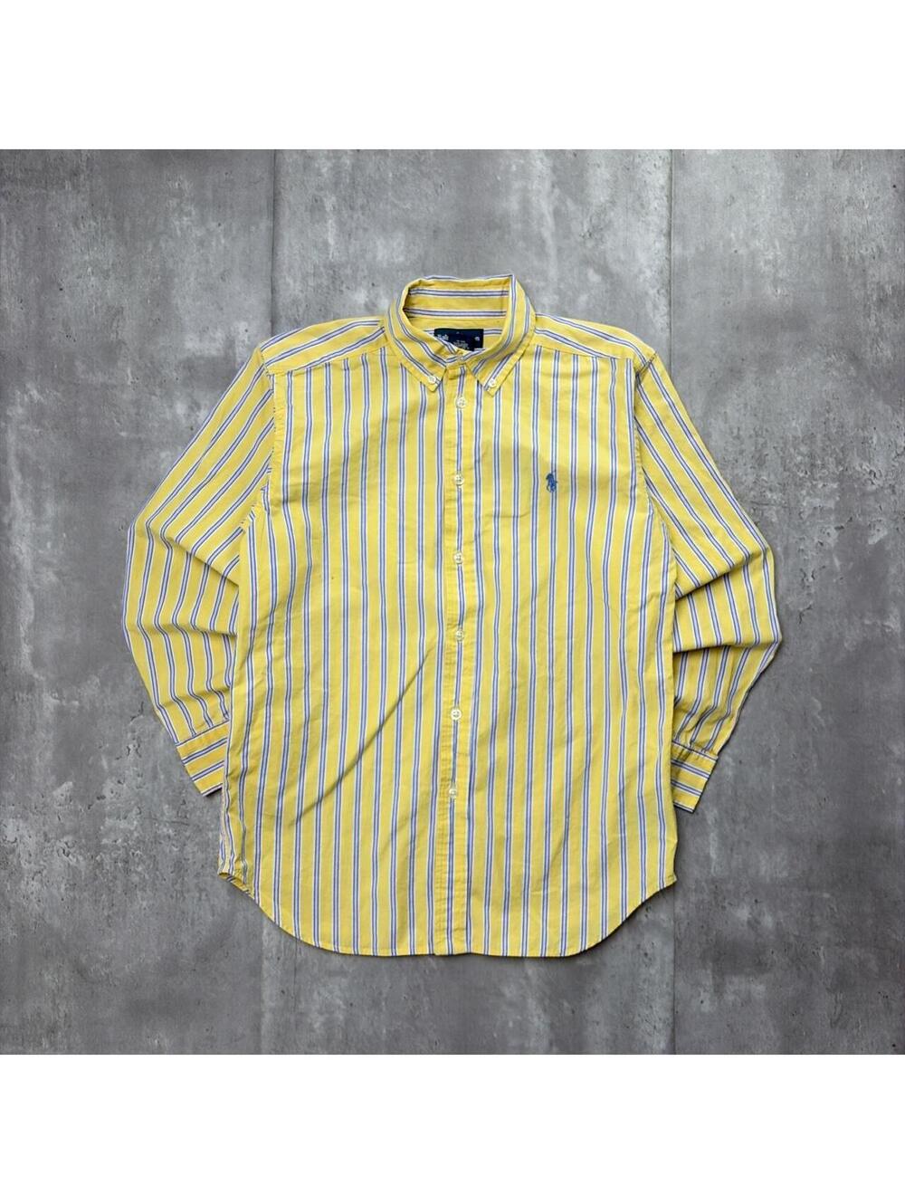 Y2K Yellow Polo Ralph Lauren Striped Long Sleeve Button Up Shirt